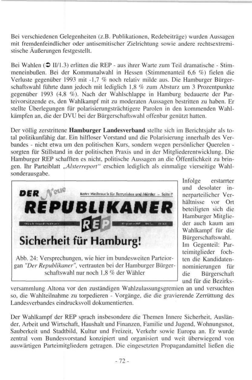 Seite 72 des Verfassungsschutzbericht 1997 Hamburg