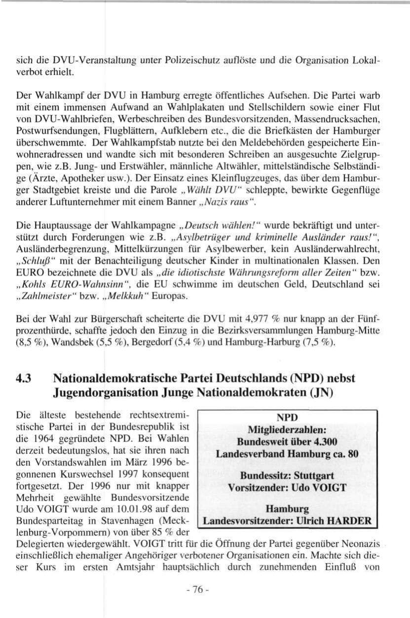 Seite 76 des Verfassungsschutzbericht 1997 Hamburg
