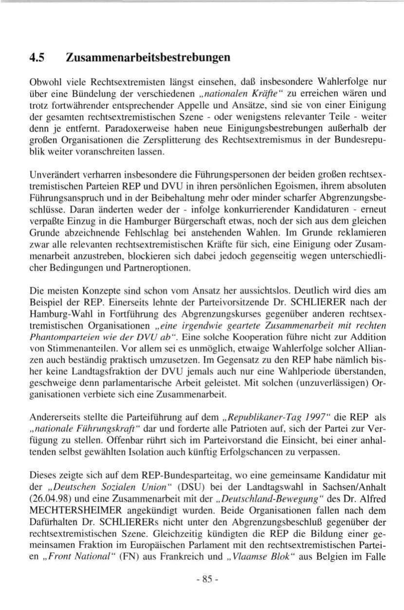 Seite 85 des Verfassungsschutzbericht 1997 Hamburg