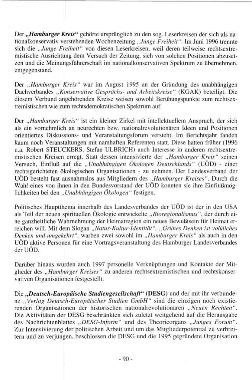 Seite 90 des Verfassungsschutzbericht 1997 Hamburg