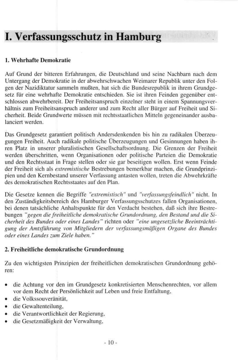 Seite 10 des Verfassungsschutzbericht 1997 Hamburg