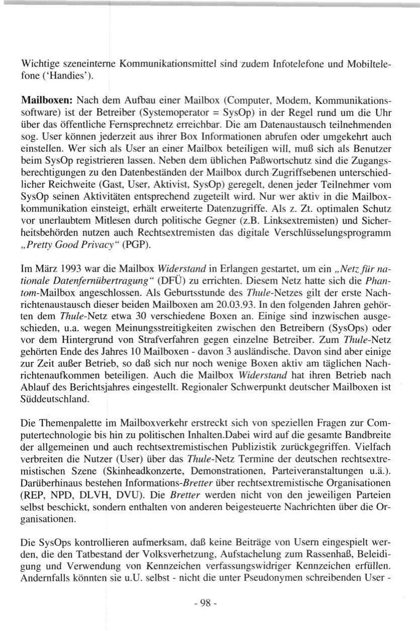 Seite 98 des Verfassungsschutzbericht 1997 Hamburg