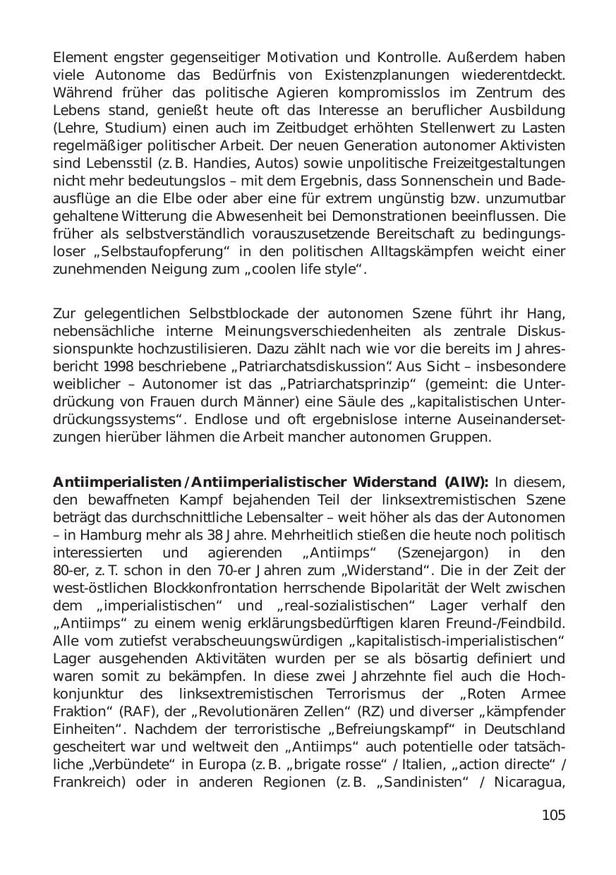 Seite 105 des Verfassungsschutzbericht 1999 Hamburg