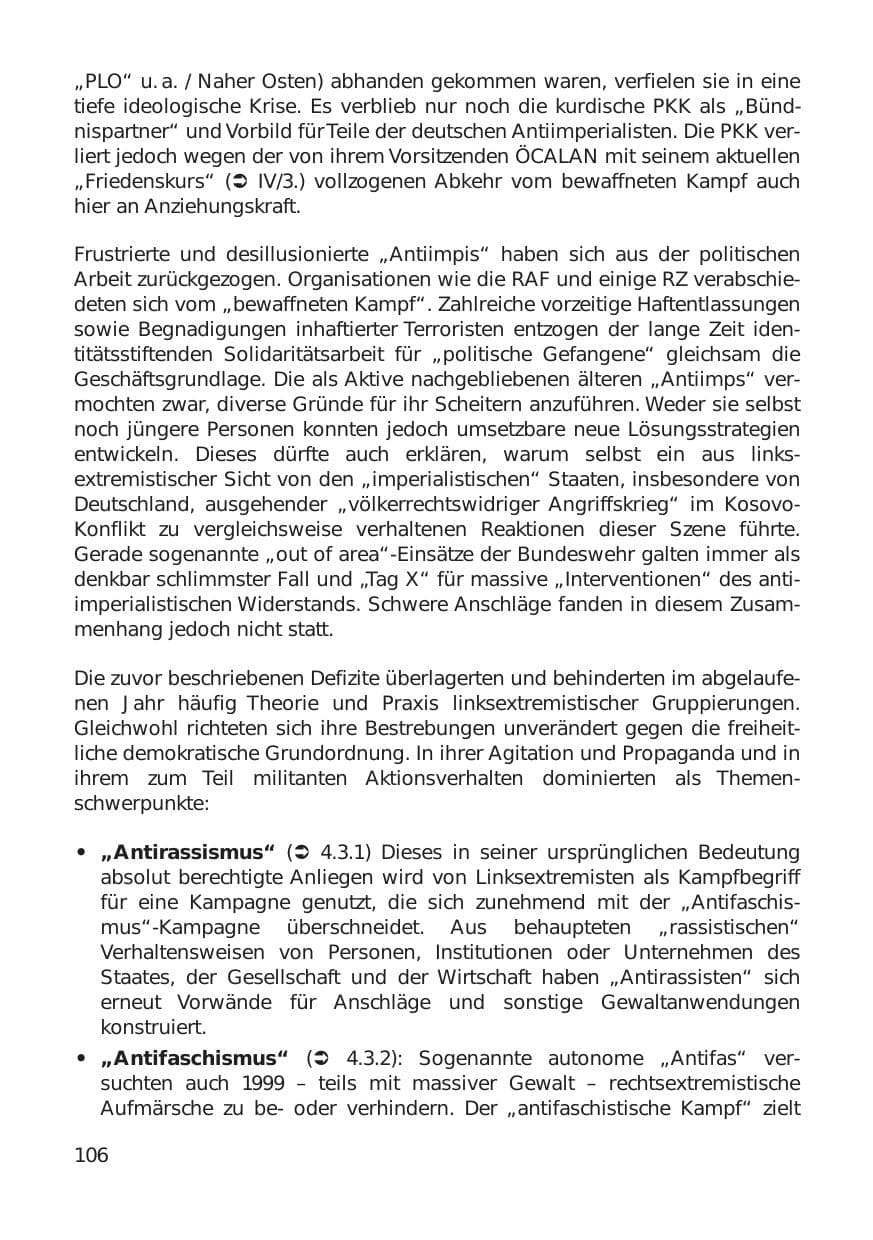 Seite 106 des Verfassungsschutzbericht 1999 Hamburg