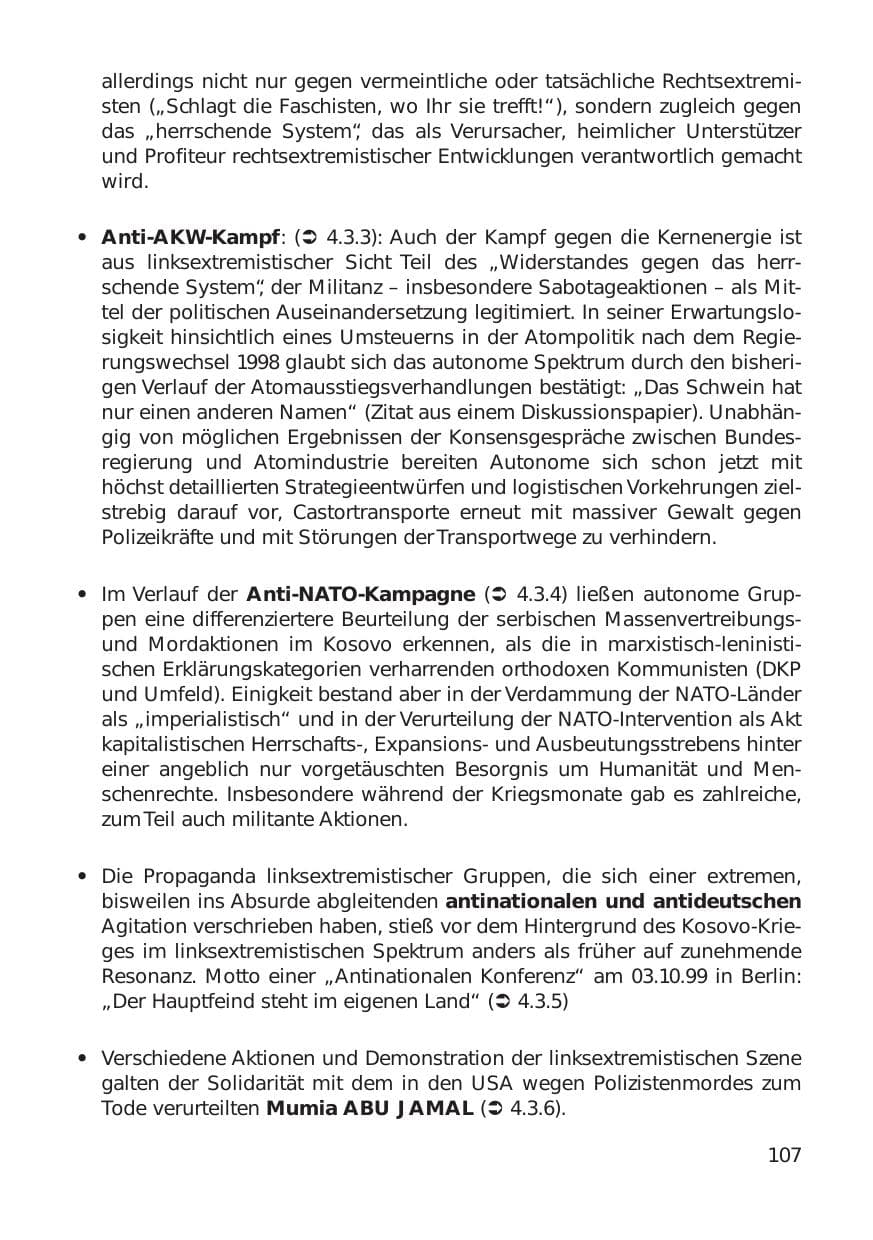 Seite 107 des Verfassungsschutzbericht 1999 Hamburg