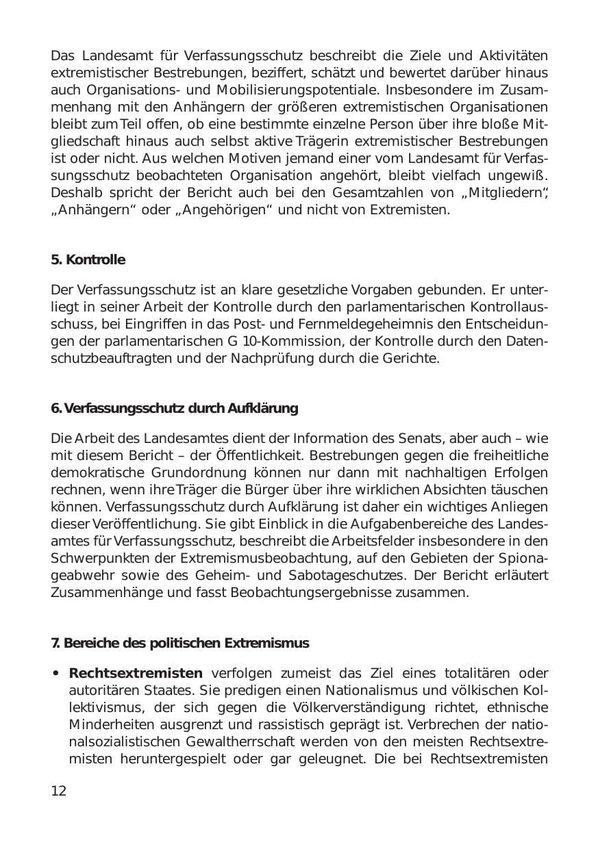 Seite 12 des Verfassungsschutzbericht 1999 Hamburg