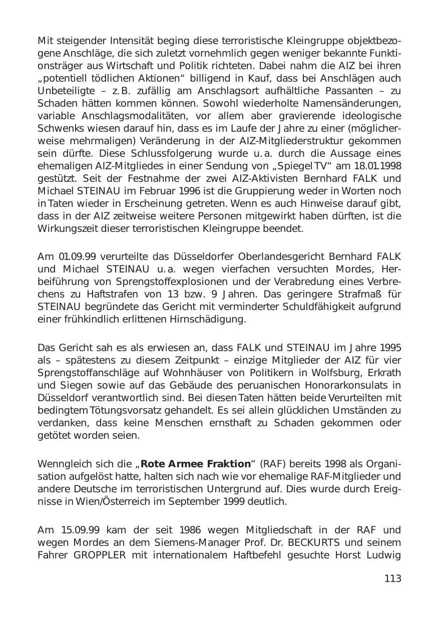 Seite 113 des Verfassungsschutzbericht 1999 Hamburg
