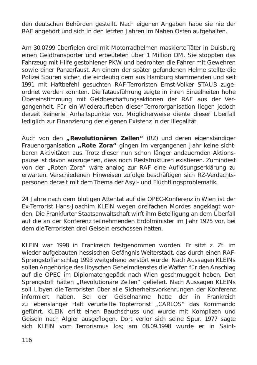 Seite 116 des Verfassungsschutzbericht 1999 Hamburg