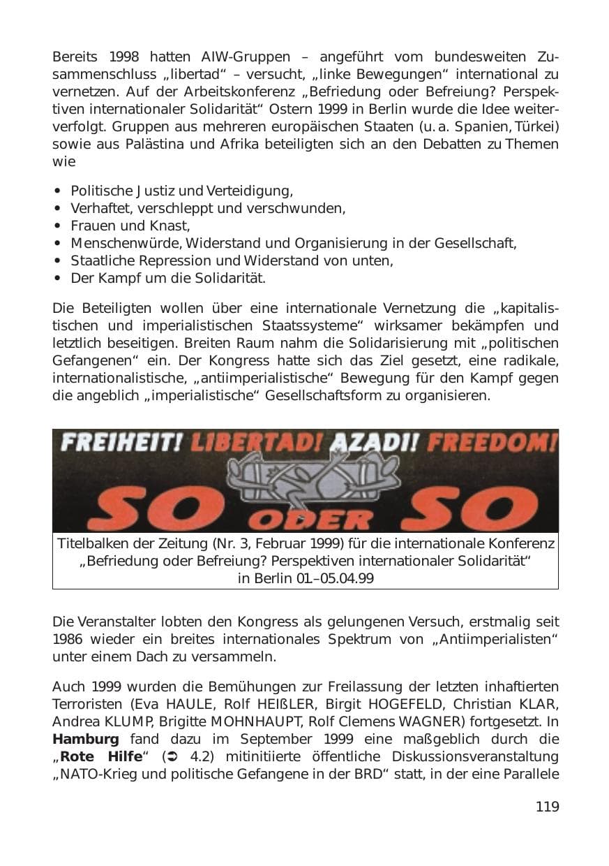 Seite 119 des Verfassungsschutzbericht 1999 Hamburg