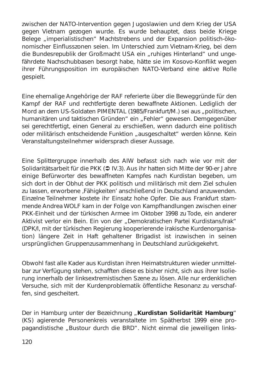 Seite 120 des Verfassungsschutzbericht 1999 Hamburg