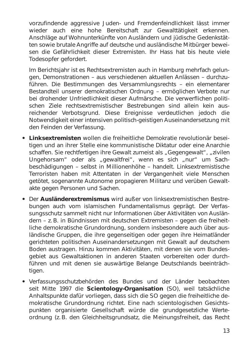 Seite 13 des Verfassungsschutzbericht 1999 Hamburg