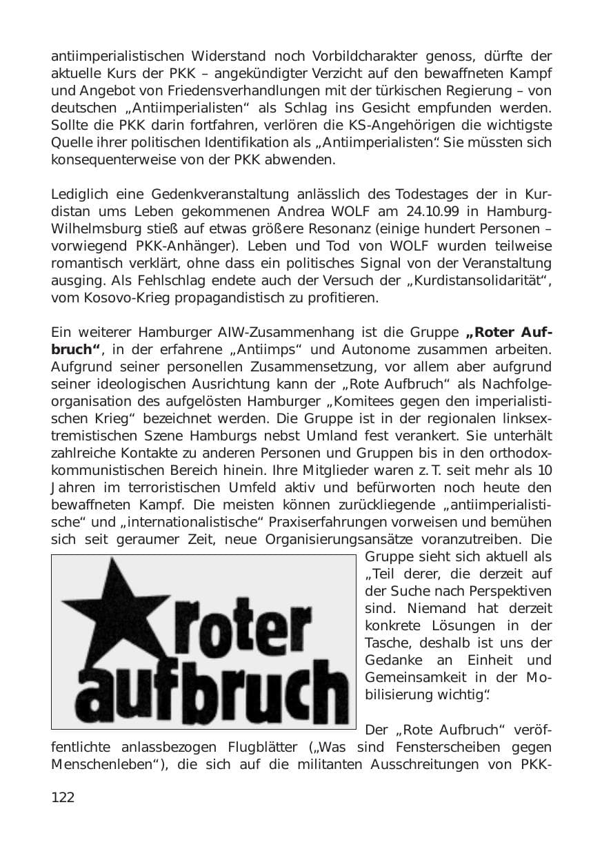 Seite 122 des Verfassungsschutzbericht 1999 Hamburg