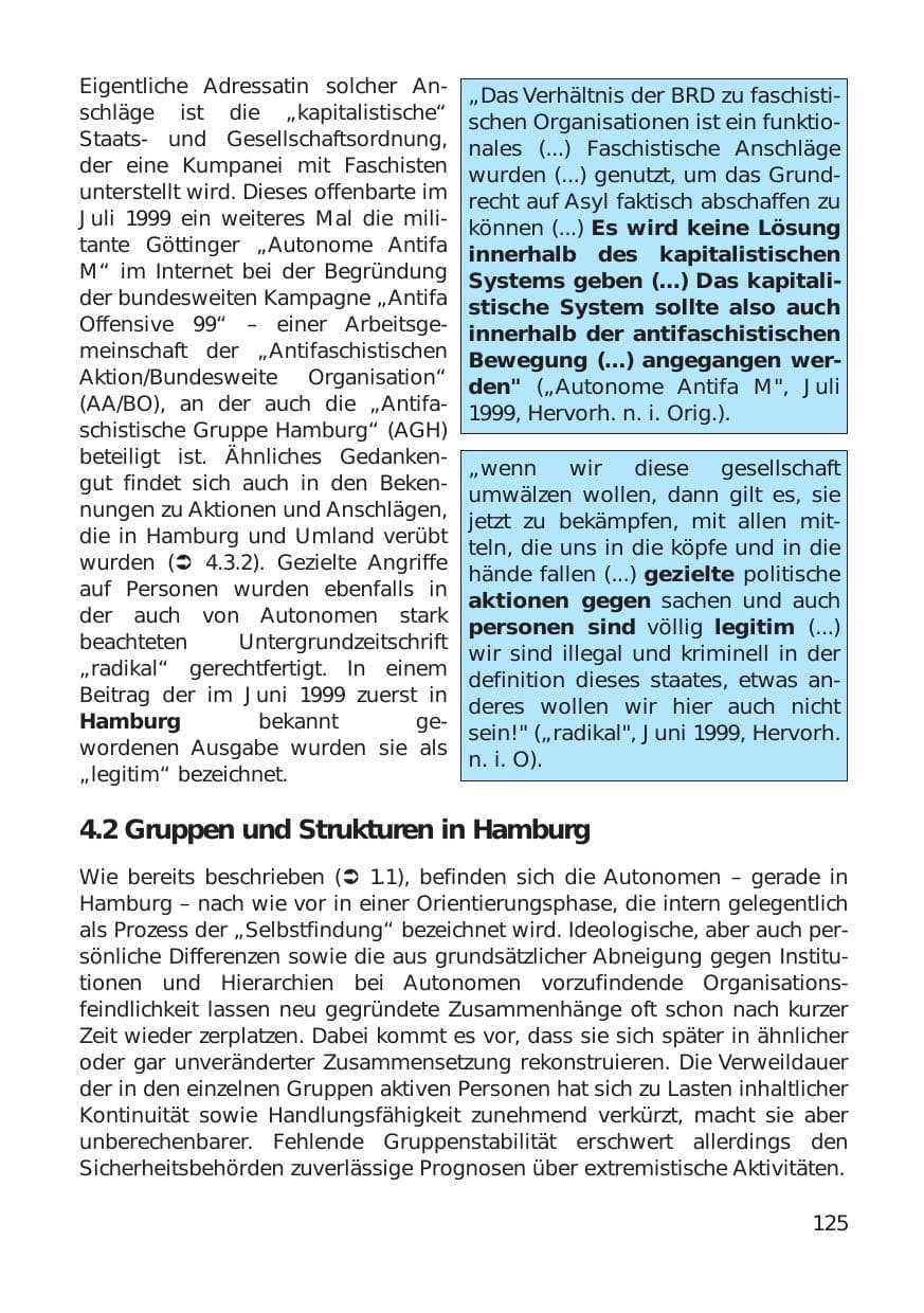 Seite 125 des Verfassungsschutzbericht 1999 Hamburg