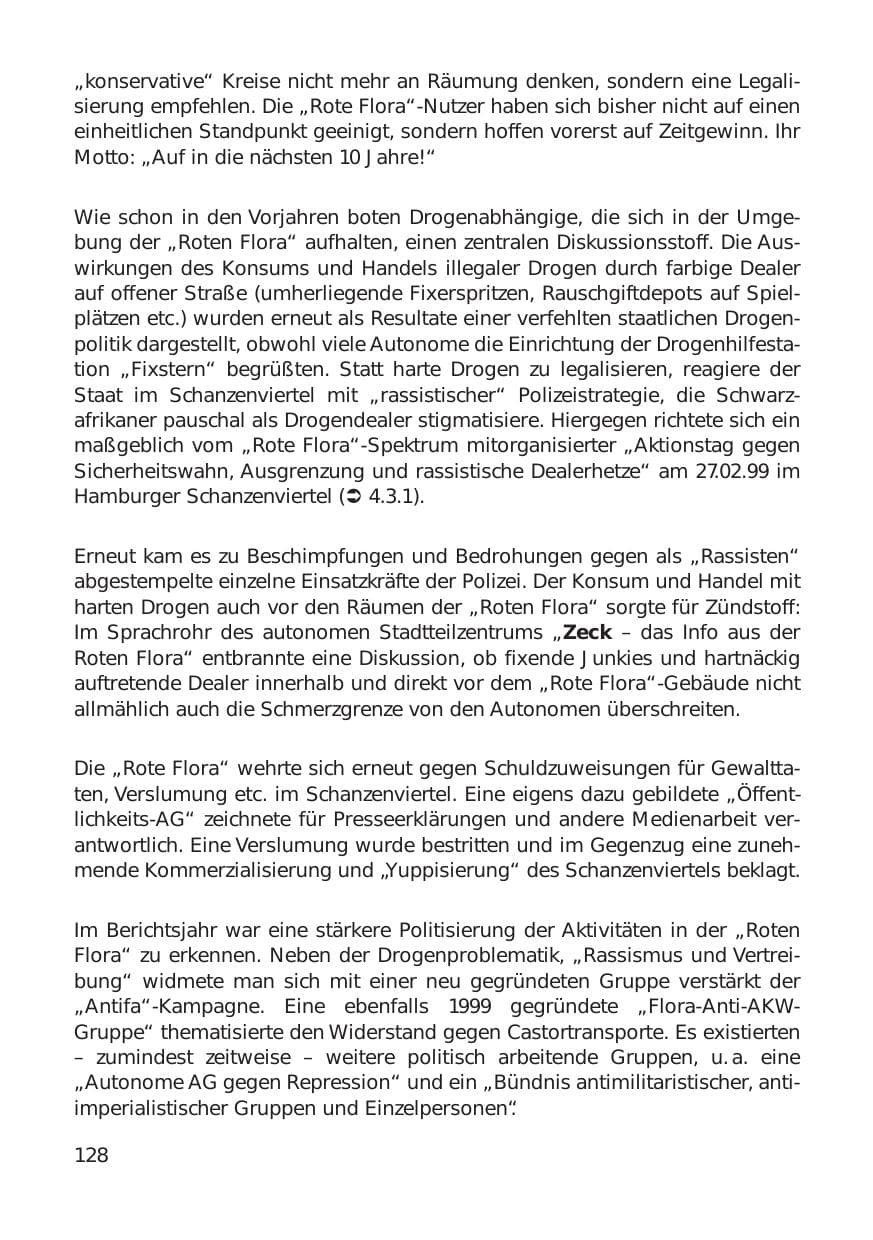 Seite 128 des Verfassungsschutzbericht 1999 Hamburg