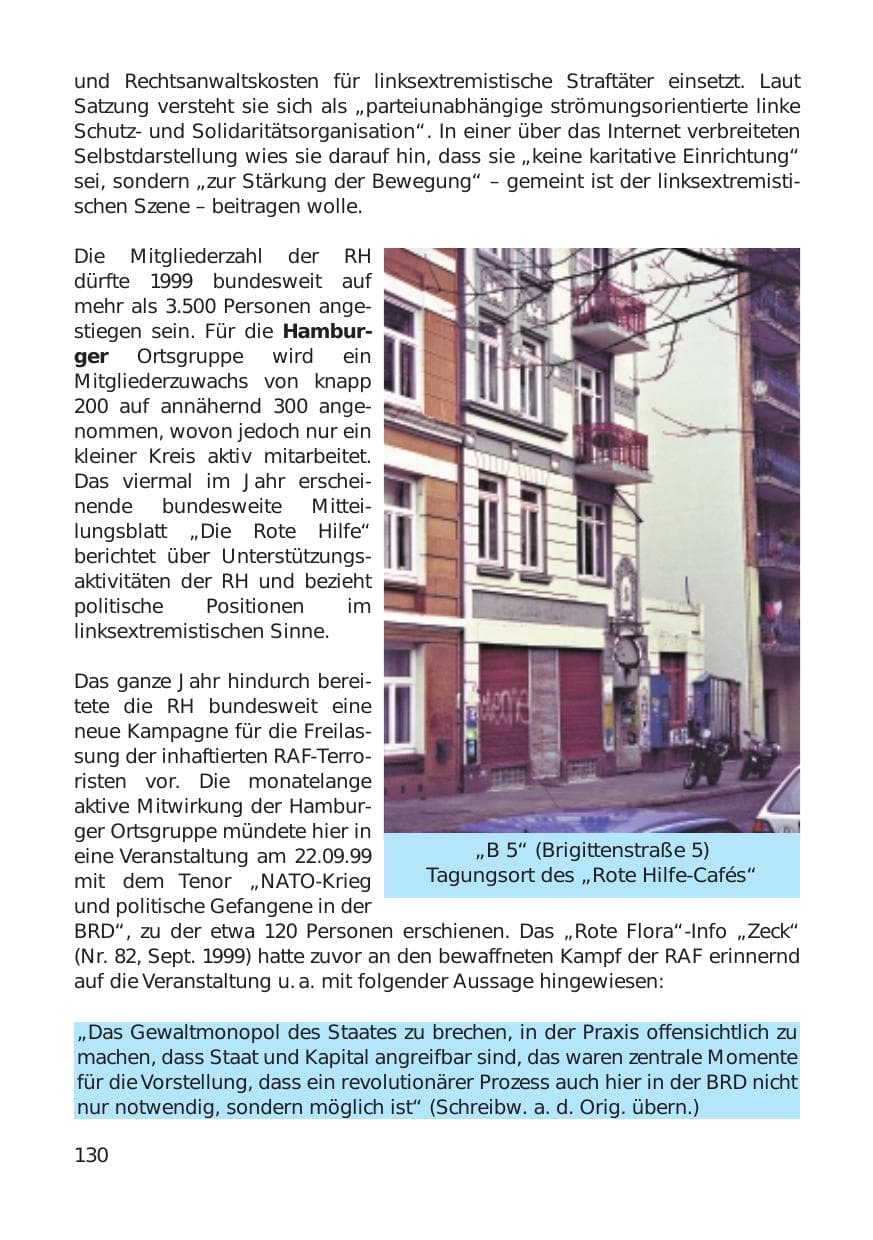 Seite 130 des Verfassungsschutzbericht 1999 Hamburg