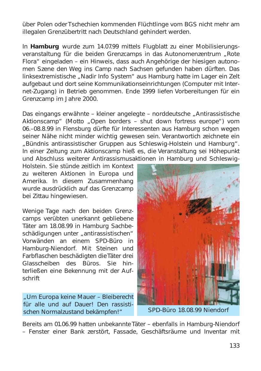 Seite 133 des Verfassungsschutzbericht 1999 Hamburg