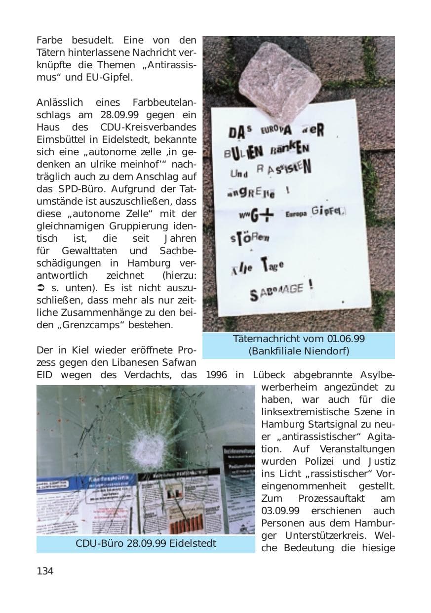 Seite 134 des Verfassungsschutzbericht 1999 Hamburg