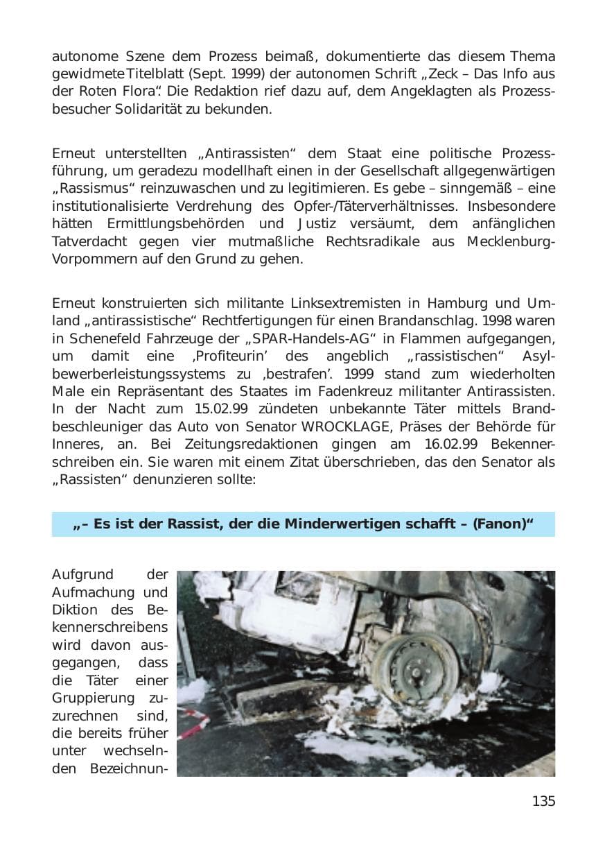 Seite 135 des Verfassungsschutzbericht 1999 Hamburg