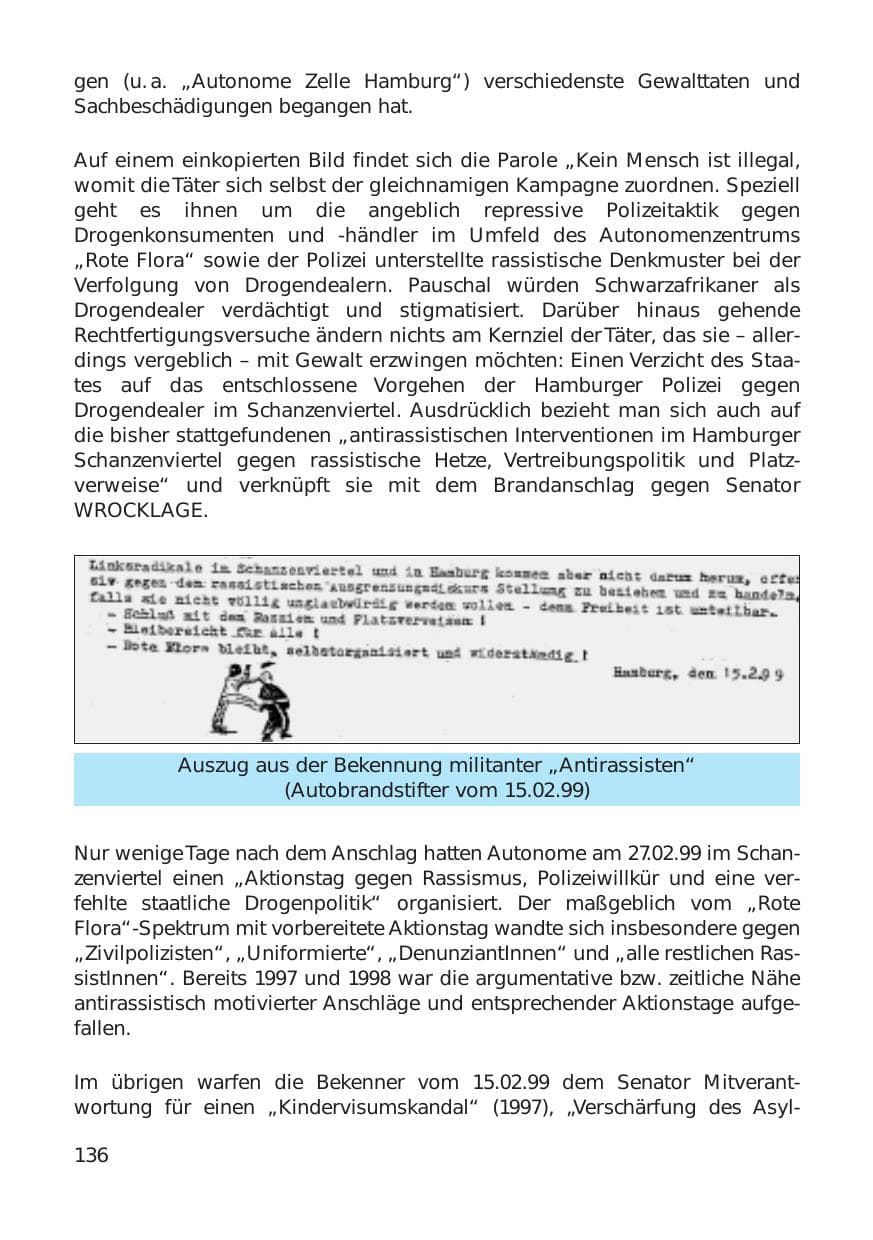 Seite 136 des Verfassungsschutzbericht 1999 Hamburg