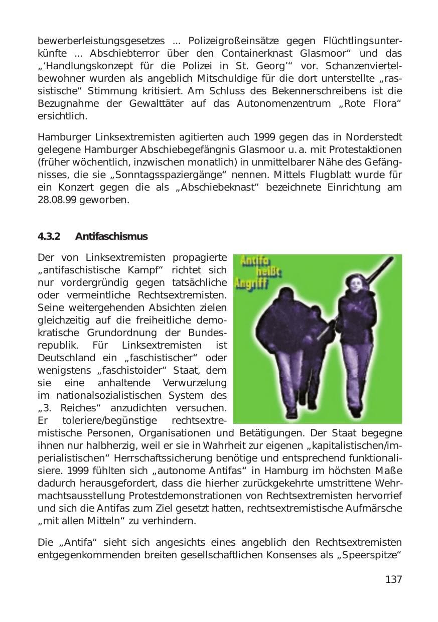 Seite 137 des Verfassungsschutzbericht 1999 Hamburg