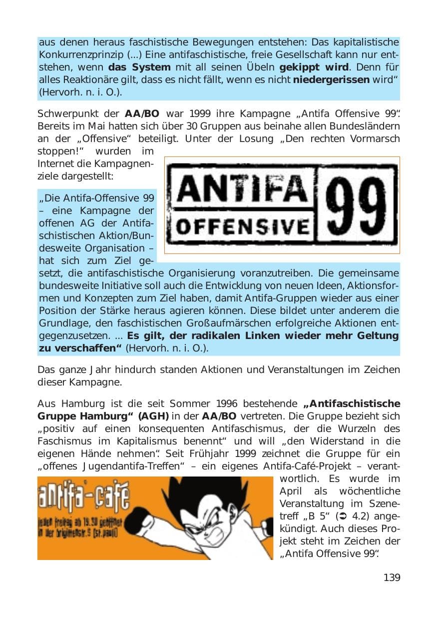 Seite 139 des Verfassungsschutzbericht 1999 Hamburg