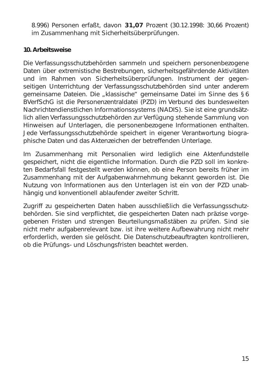 Seite 15 des Verfassungsschutzbericht 1999 Hamburg