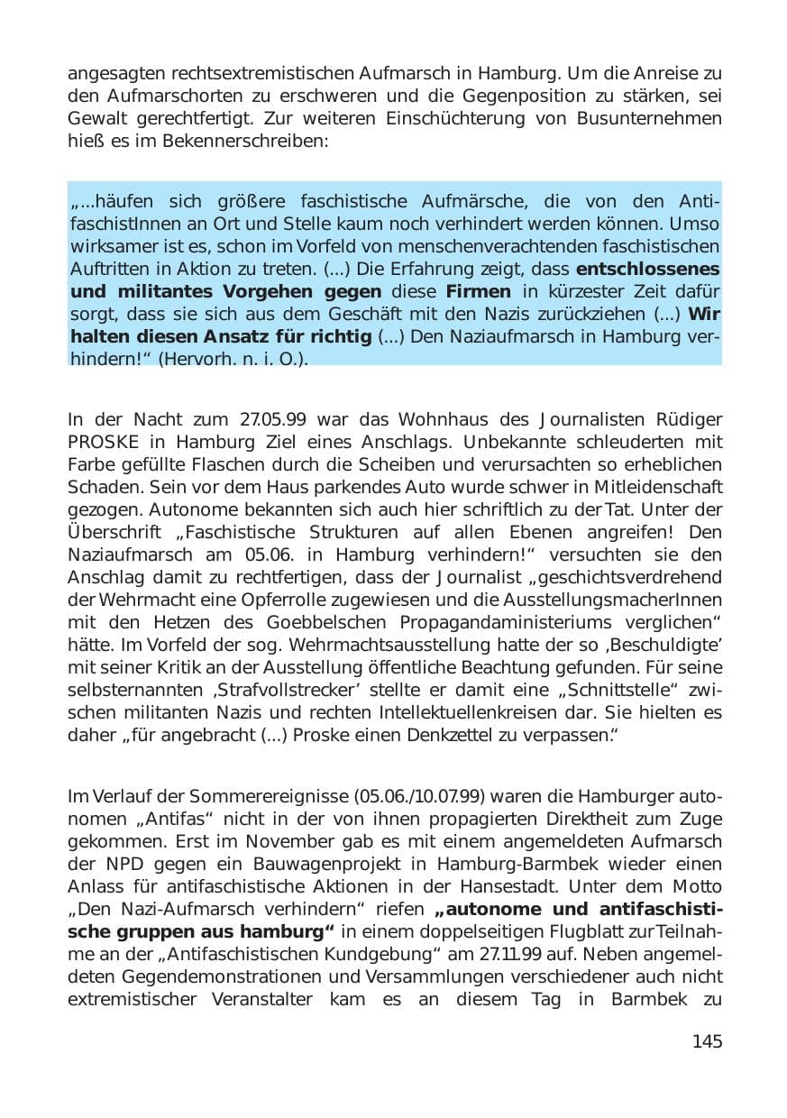 Seite 145 des Verfassungsschutzbericht 1999 Hamburg