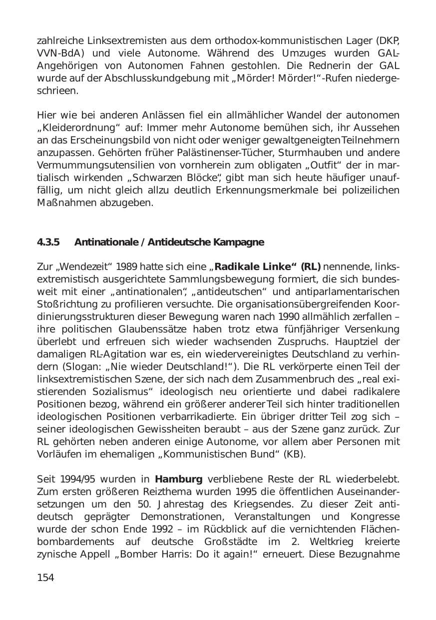 Seite 154 des Verfassungsschutzbericht 1999 Hamburg