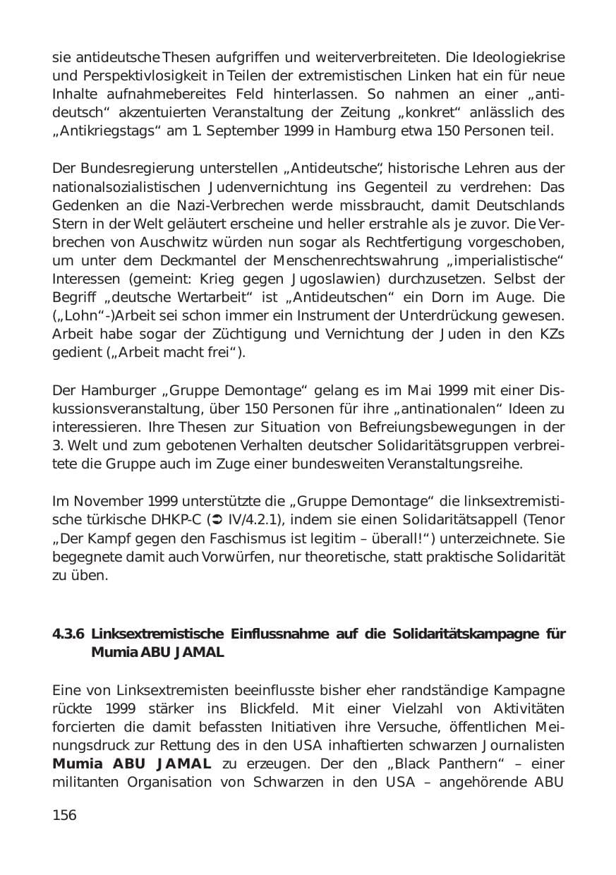 Seite 156 des Verfassungsschutzbericht 1999 Hamburg