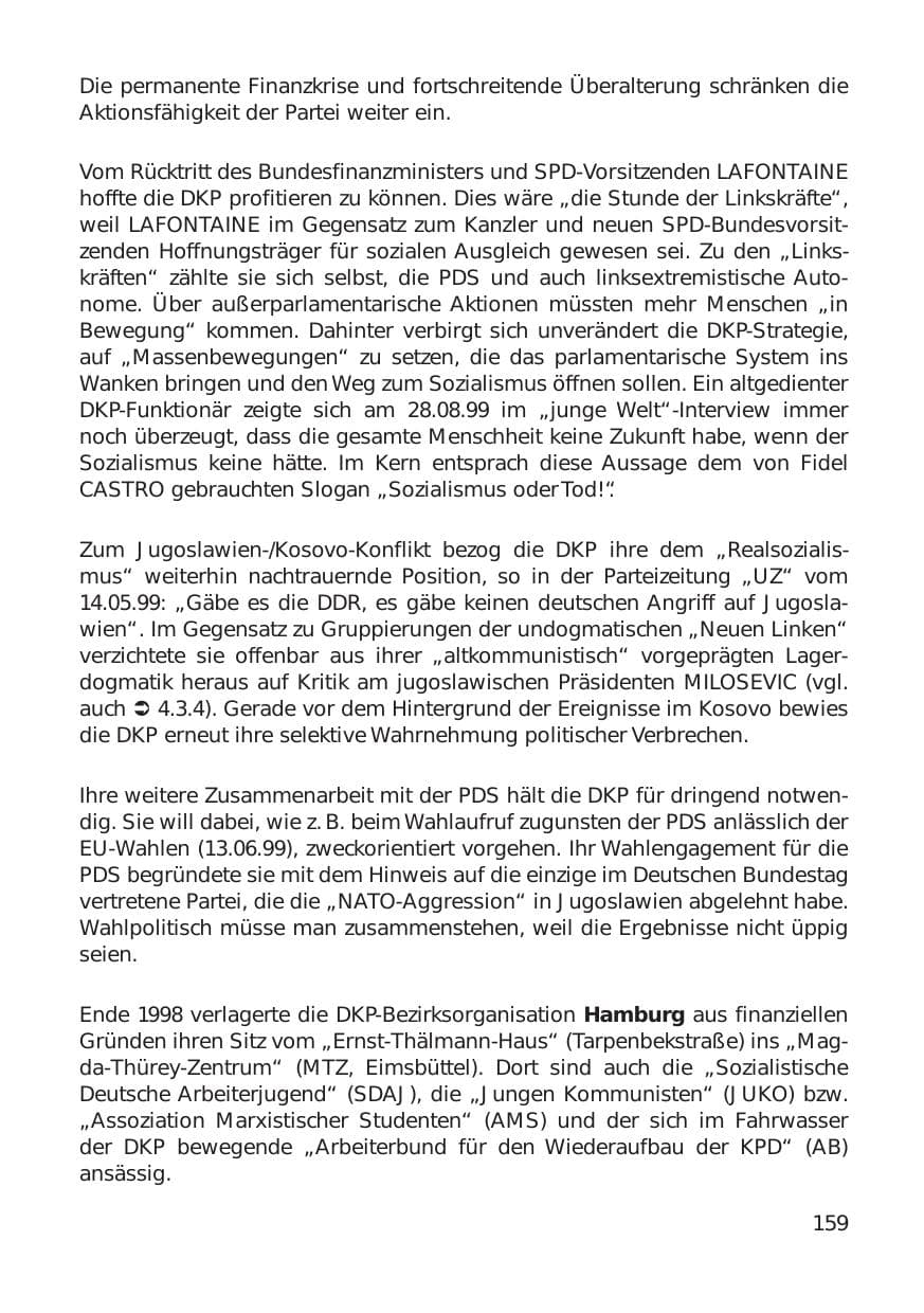 Seite 159 des Verfassungsschutzbericht 1999 Hamburg
