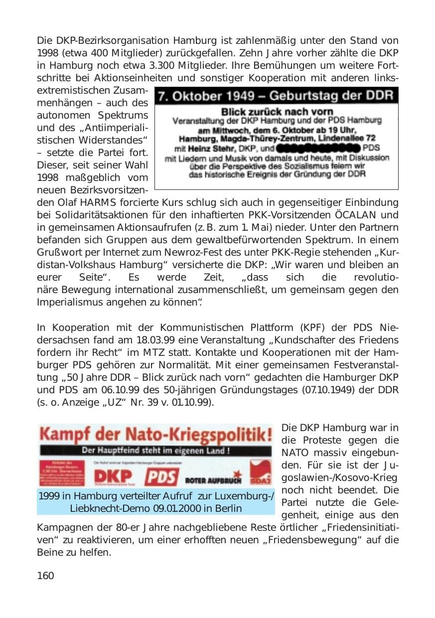 Seite 160 des Verfassungsschutzbericht 1999 Hamburg