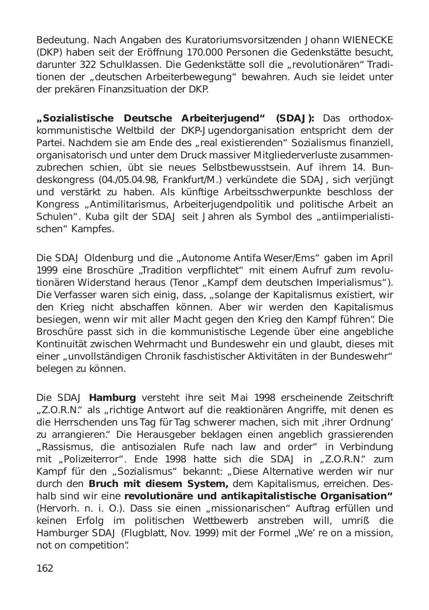 Seite 162 des Verfassungsschutzbericht 1999 Hamburg
