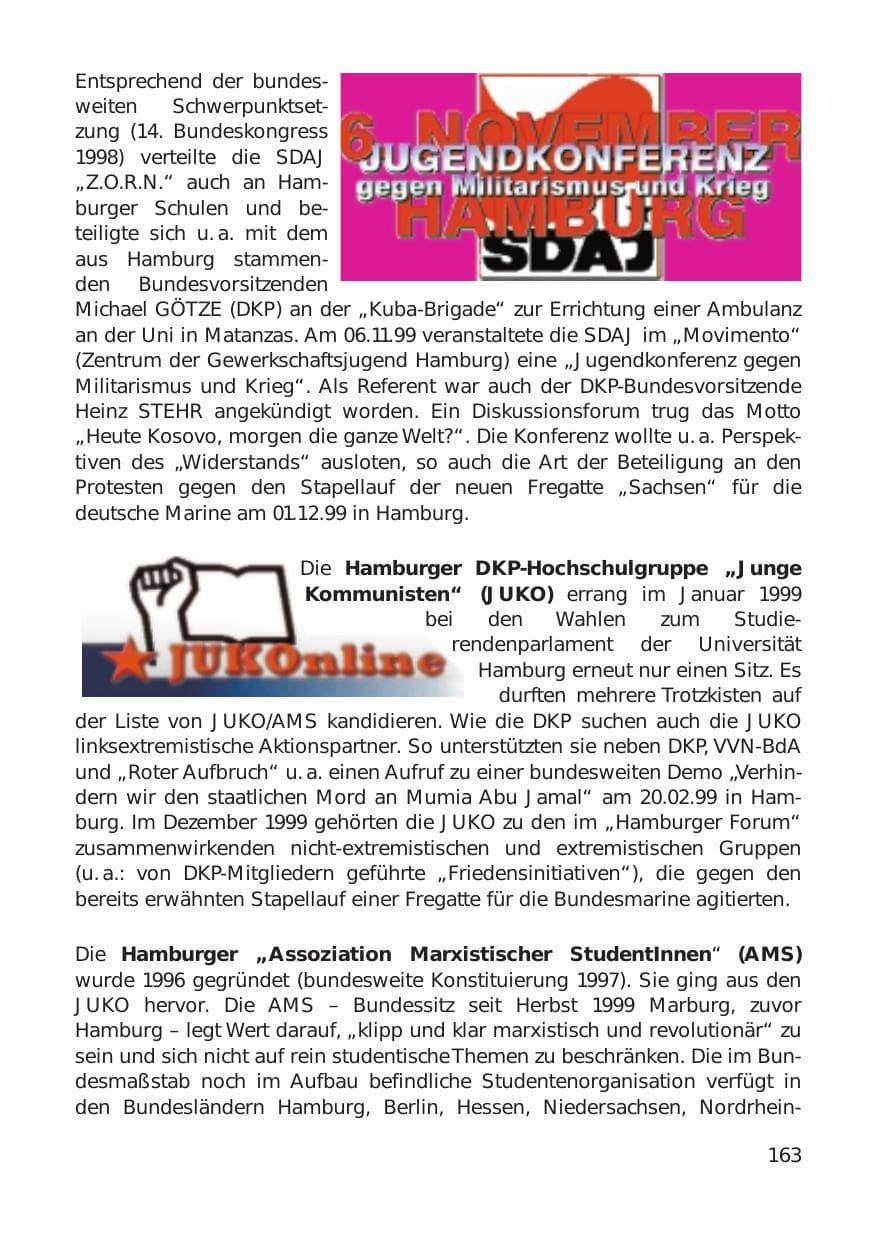Seite 163 des Verfassungsschutzbericht 1999 Hamburg