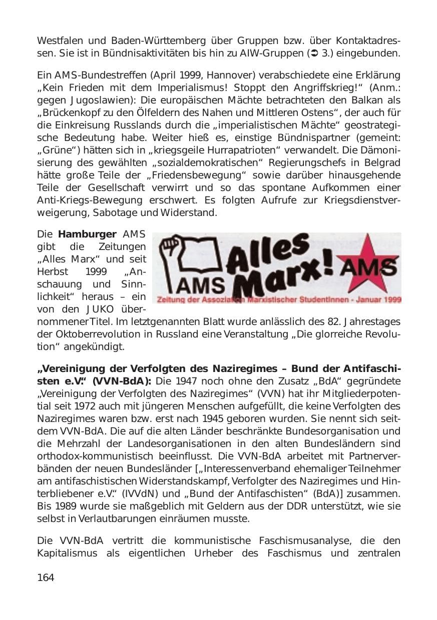 Seite 164 des Verfassungsschutzbericht 1999 Hamburg