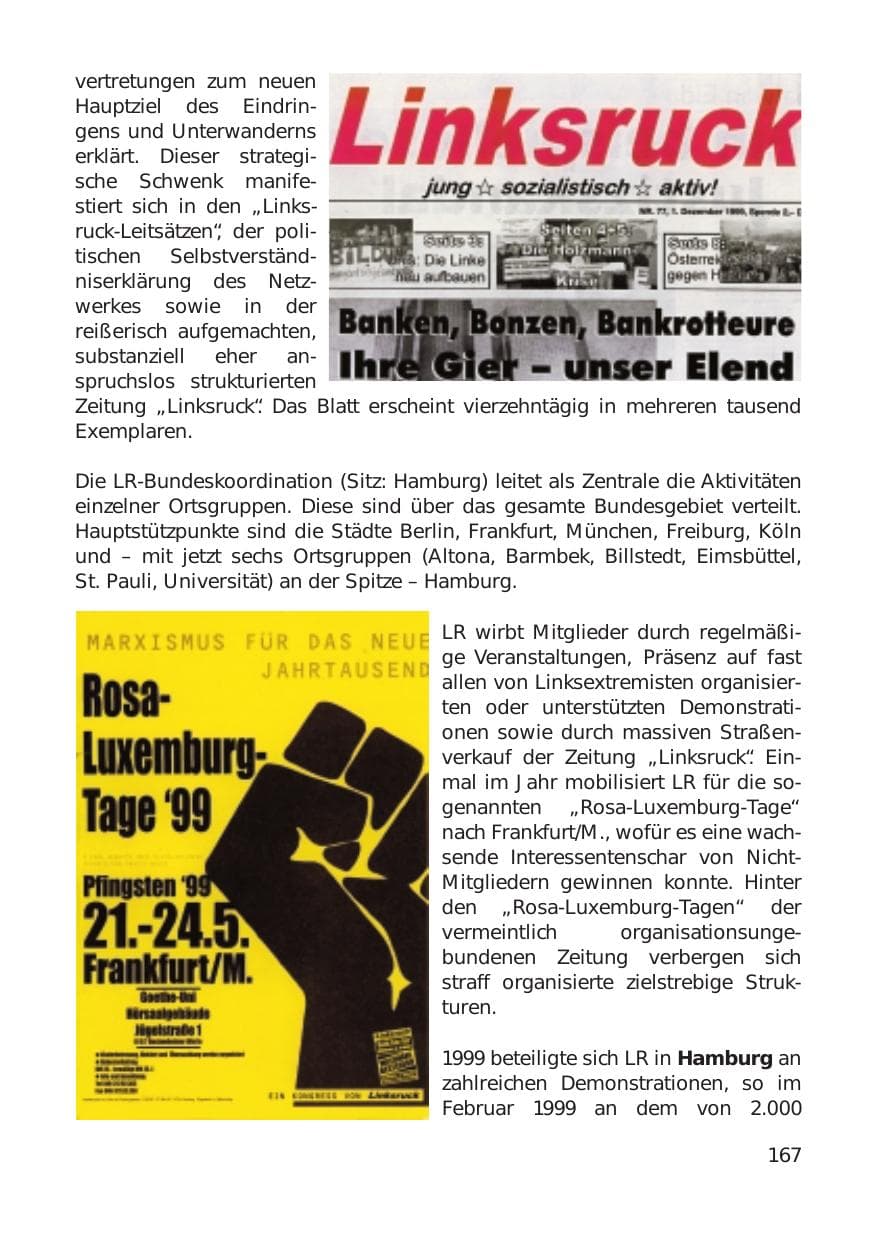 Seite 167 des Verfassungsschutzbericht 1999 Hamburg
