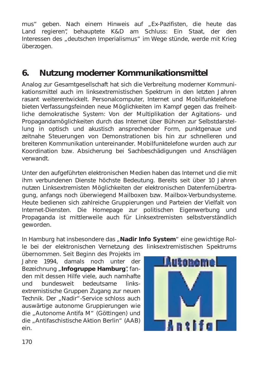 Seite 170 des Verfassungsschutzbericht 1999 Hamburg