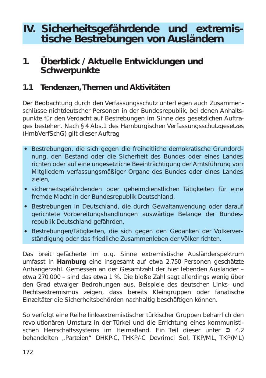 Seite 172 des Verfassungsschutzbericht 1999 Hamburg
