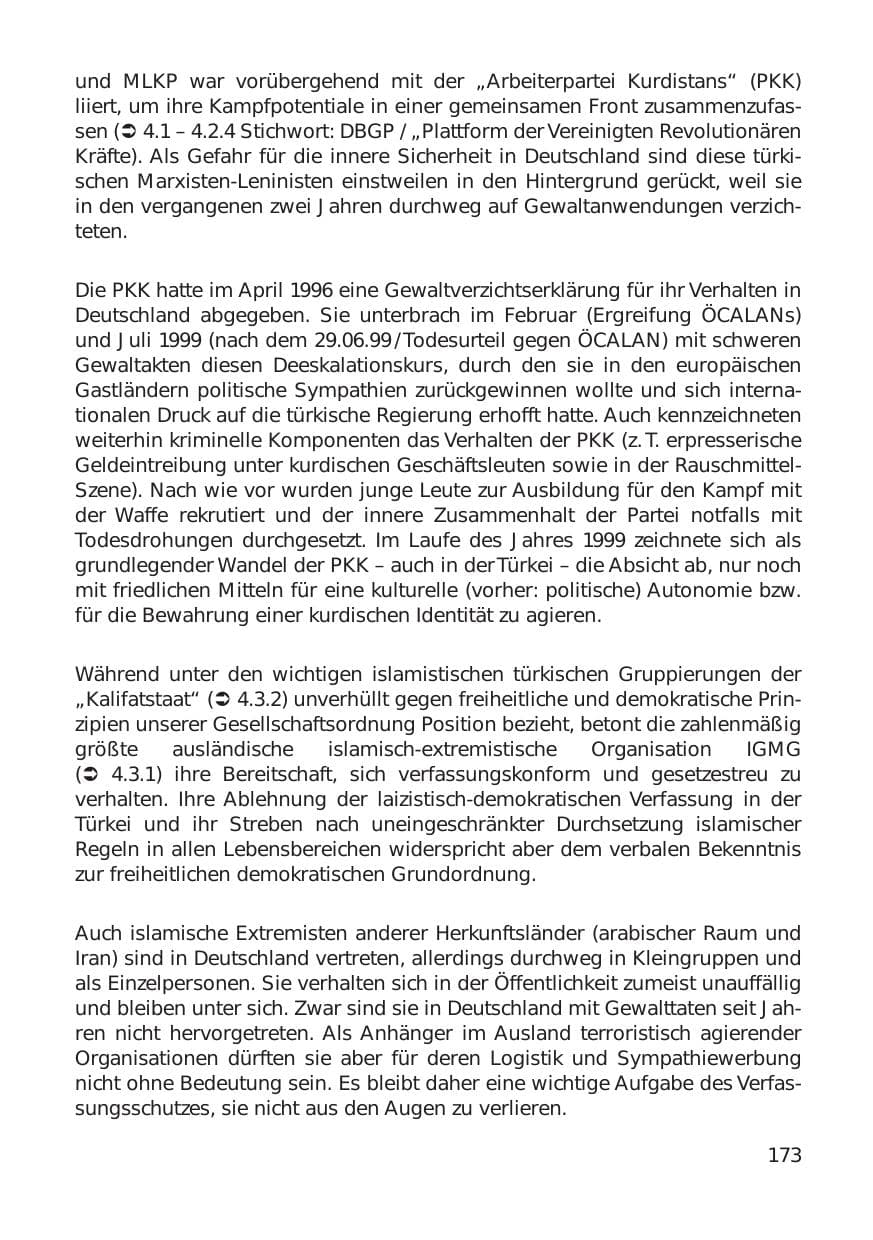 Seite 173 des Verfassungsschutzbericht 1999 Hamburg