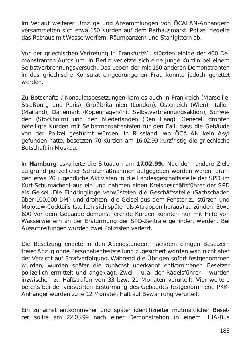 Seite 183 des Verfassungsschutzbericht 1999 Hamburg