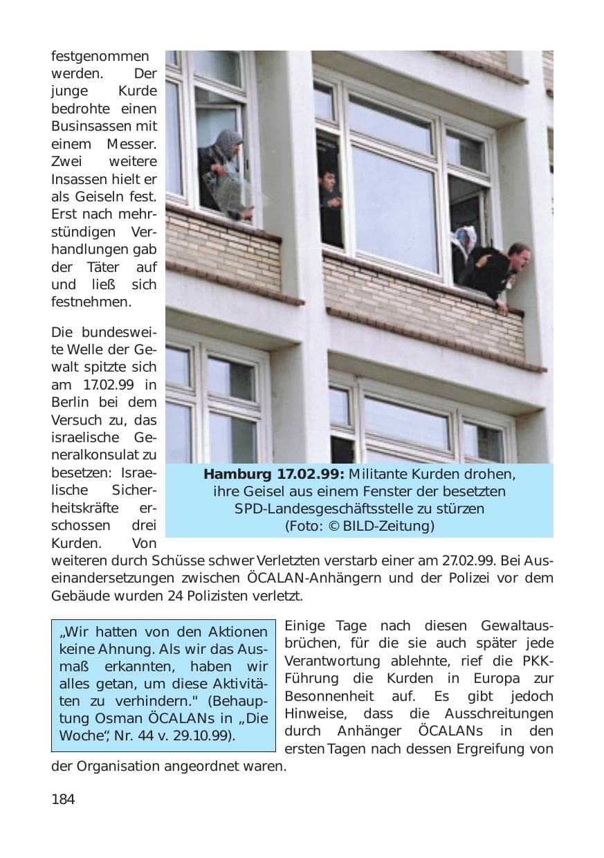 Seite 184 des Verfassungsschutzbericht 1999 Hamburg