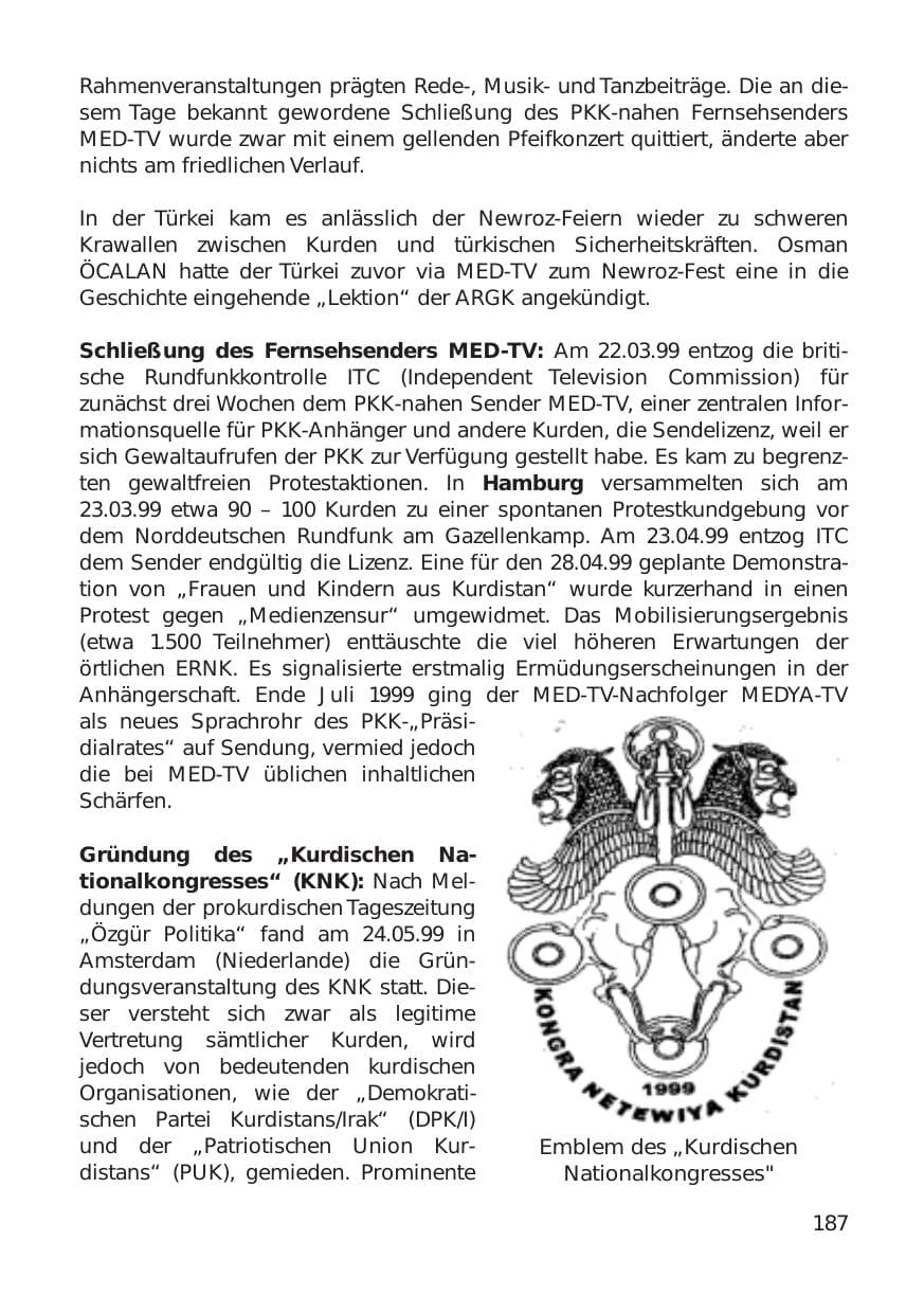 Seite 187 des Verfassungsschutzbericht 1999 Hamburg