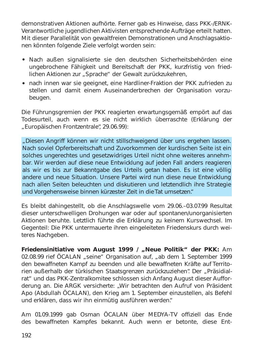 Seite 192 des Verfassungsschutzbericht 1999 Hamburg