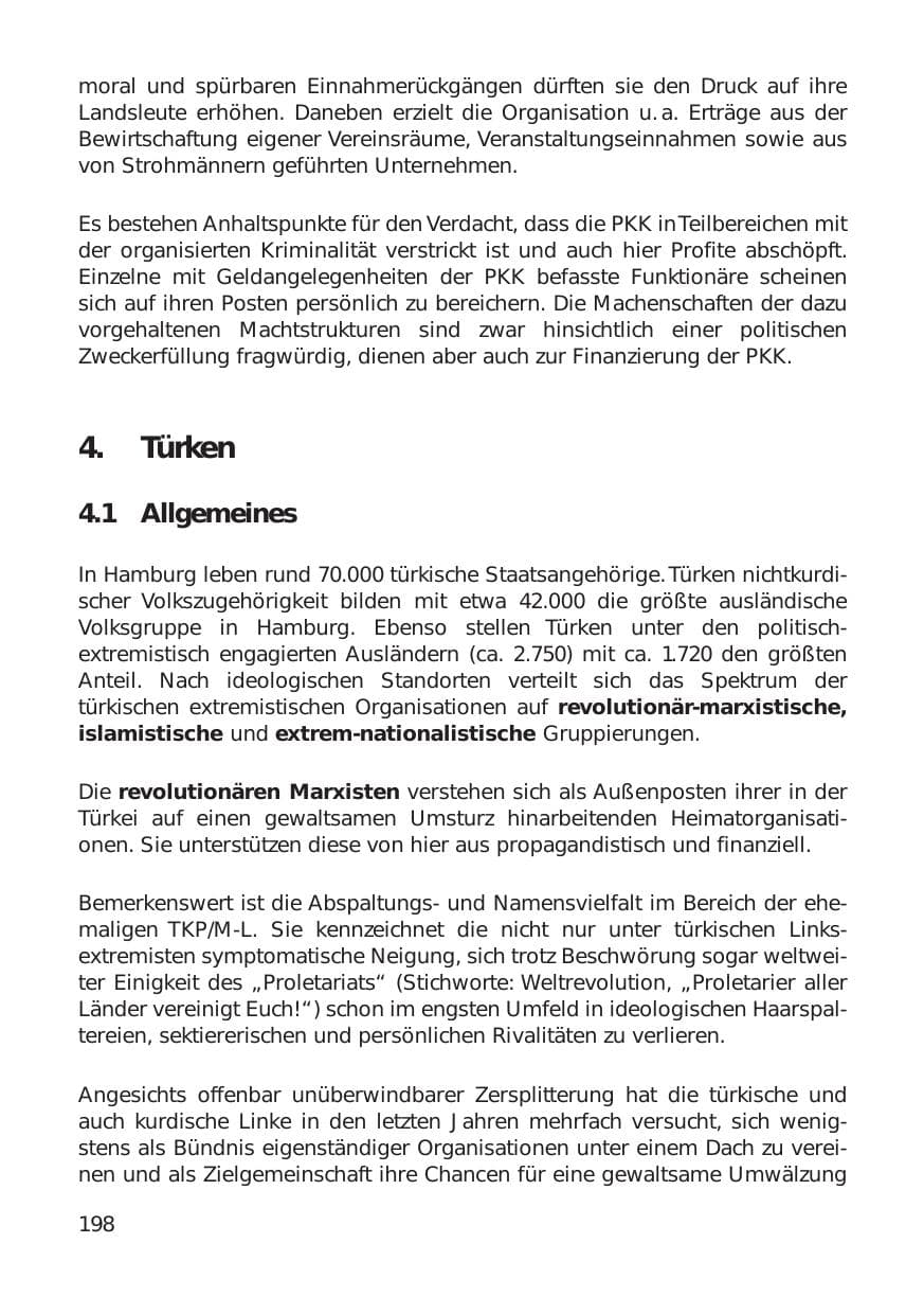 Seite 198 des Verfassungsschutzbericht 1999 Hamburg