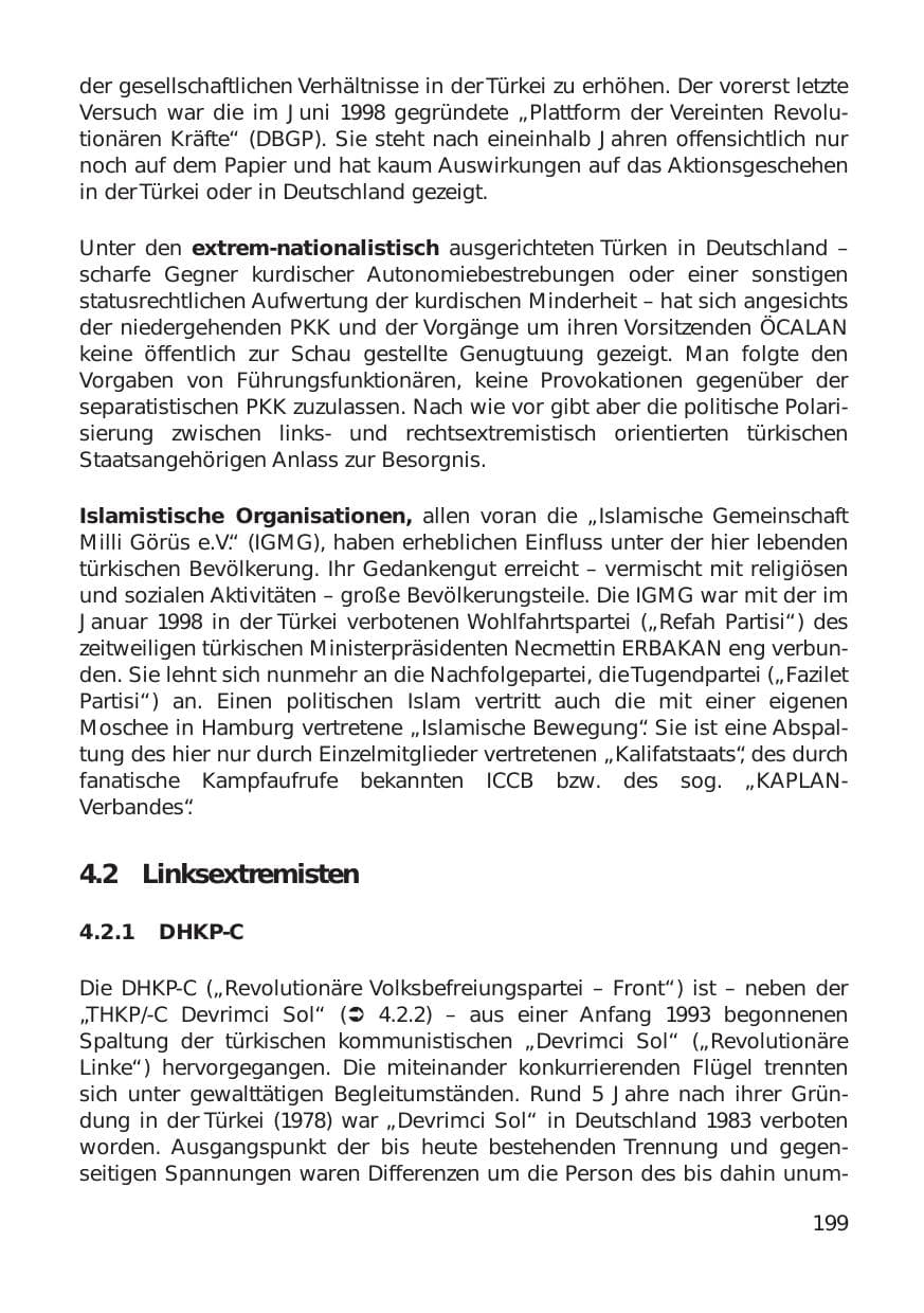 Seite 199 des Verfassungsschutzbericht 1999 Hamburg