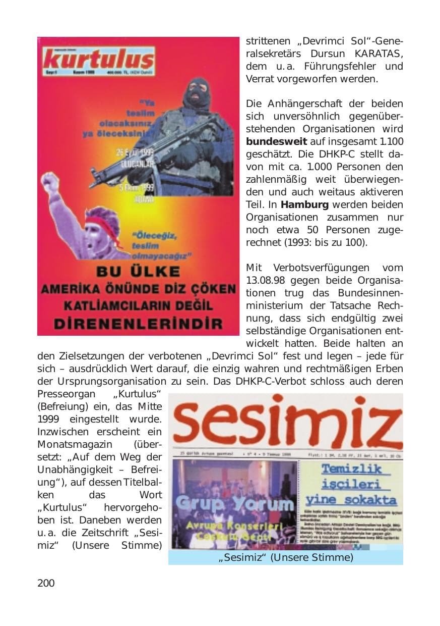 Seite 200 des Verfassungsschutzbericht 1999 Hamburg