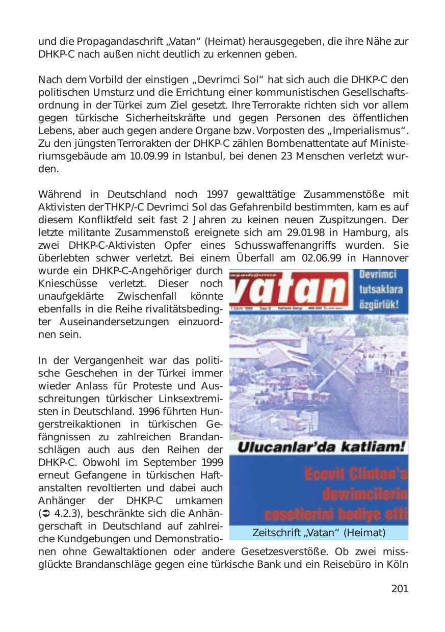Seite 201 des Verfassungsschutzbericht 1999 Hamburg