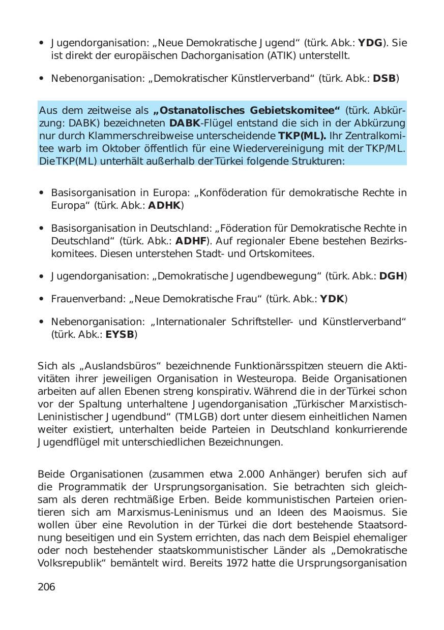 Seite 206 des Verfassungsschutzbericht 1999 Hamburg