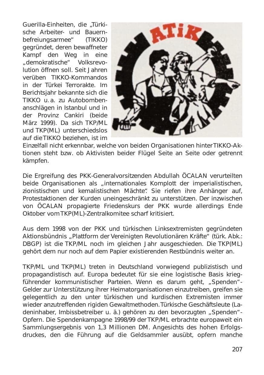 Seite 207 des Verfassungsschutzbericht 1999 Hamburg