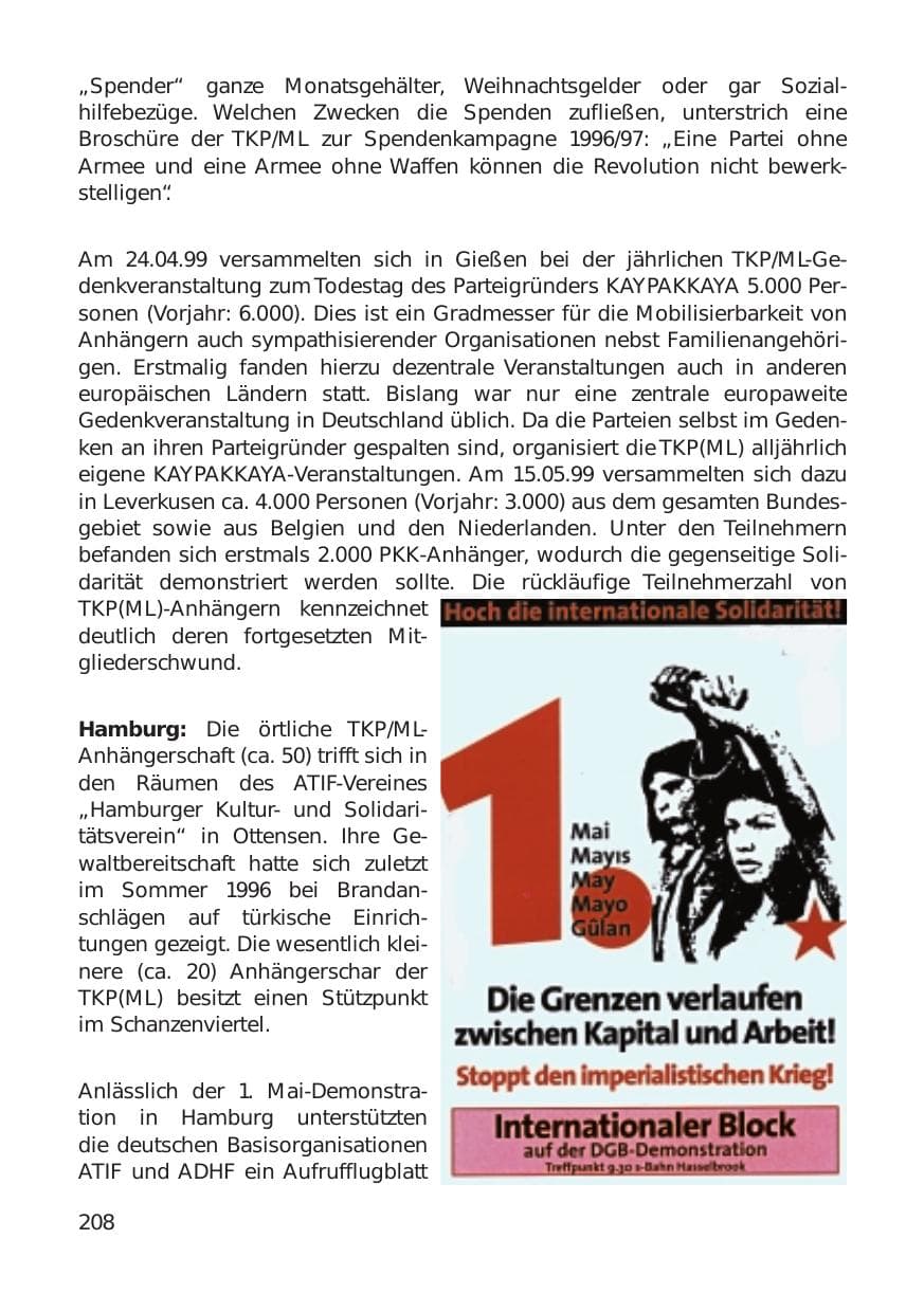 Seite 208 des Verfassungsschutzbericht 1999 Hamburg
