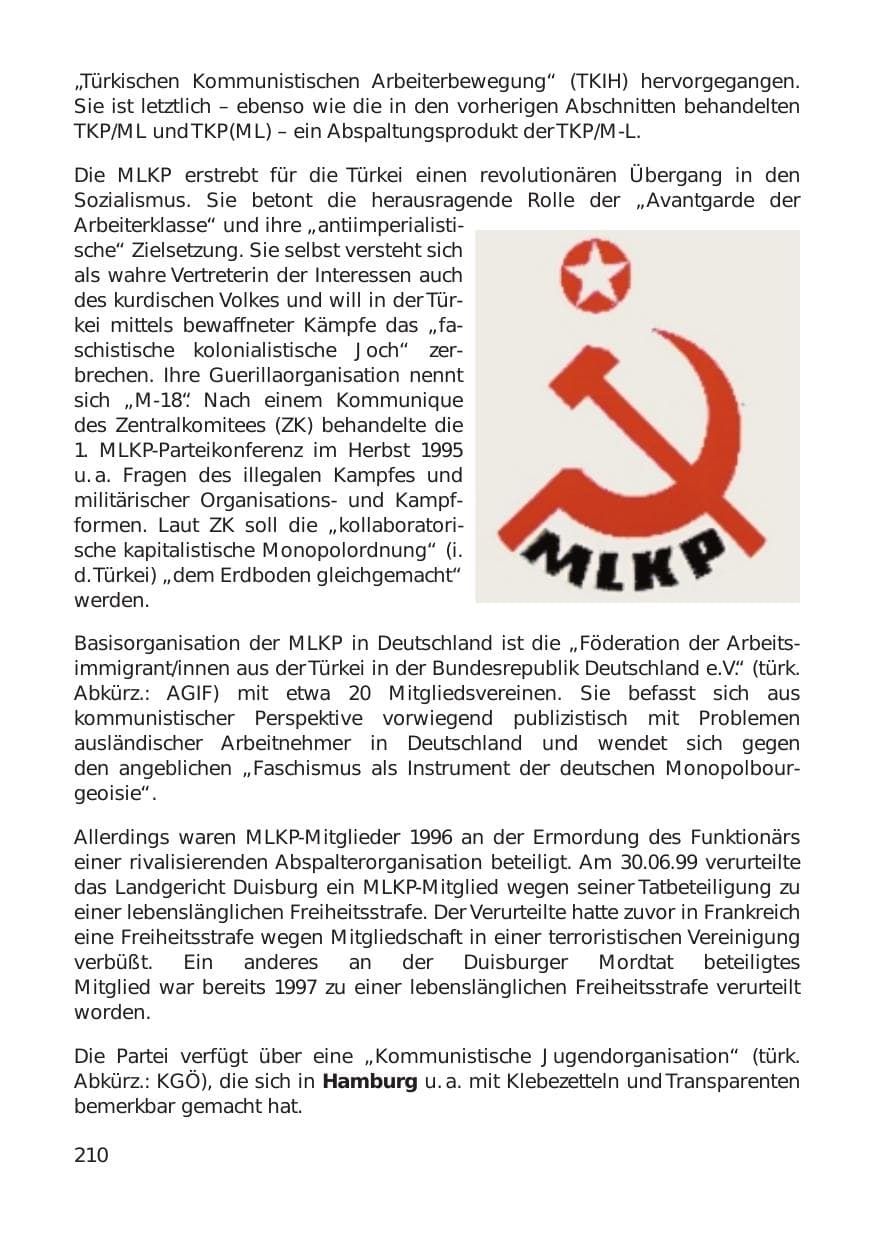 Seite 210 des Verfassungsschutzbericht 1999 Hamburg
